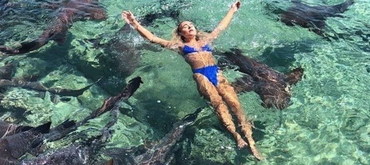 Modelo es mordida por un tiburón durante sesión de fotos en el Caribe