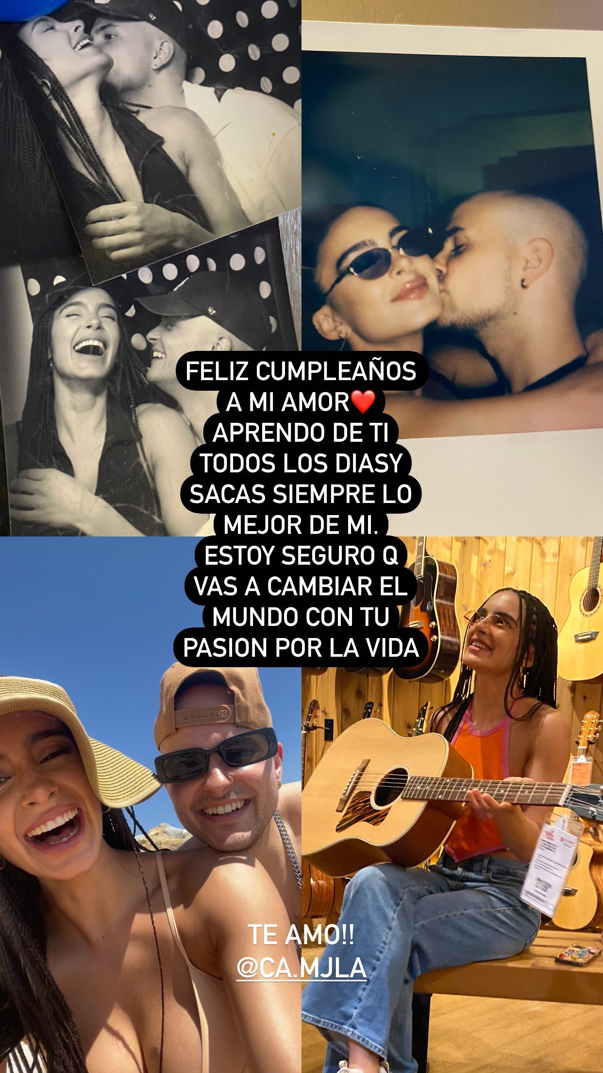 Collage de seis imaégens de Augusto y Camila para felicitarla por su cumpleaños