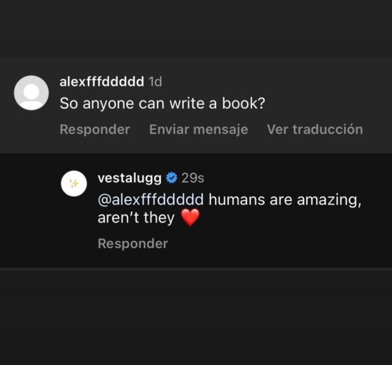 Captura de pantalla de los comentario que recibió Vesta y su respectiva respuesta
