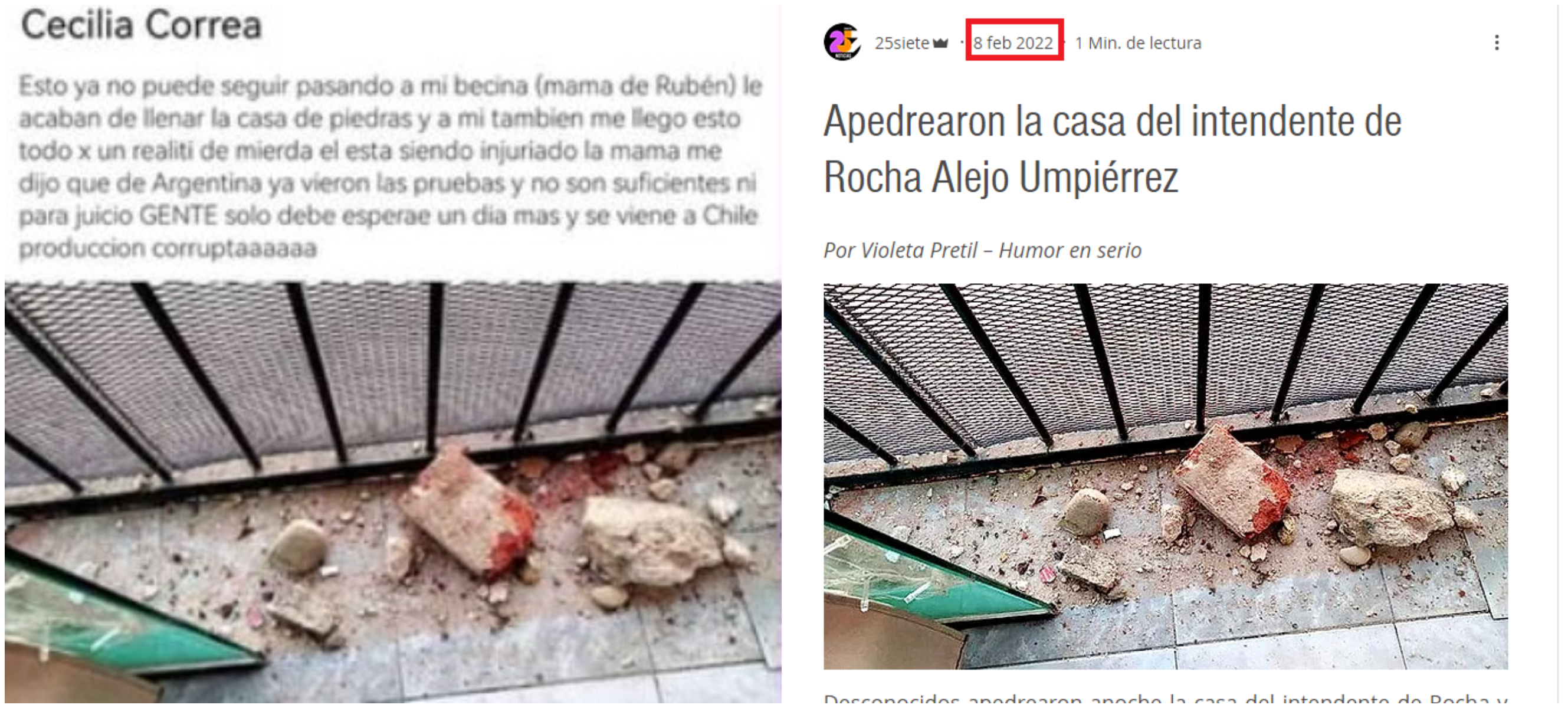 Pantallazo de la falsa información difundida v/s noticia original del año 2022