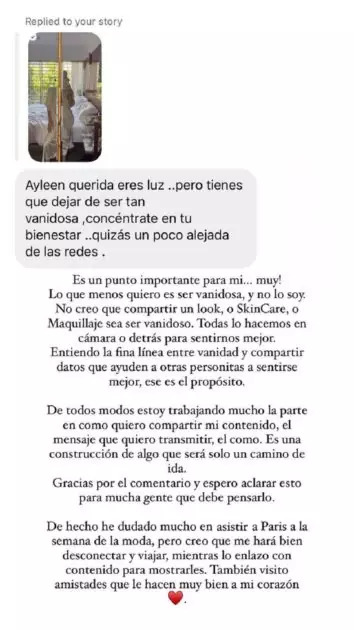 Captura de pantalla con los dichos de Aylén Milla