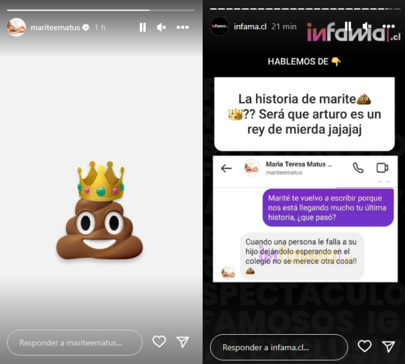 Ambas captutas de pantalla con los dichos de Marité, primero el emoji y luego su respuesta al medio