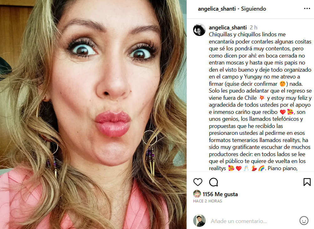 Pantallazo del perfil de Angélica Sepúlveda anunciando su regreso a la TV