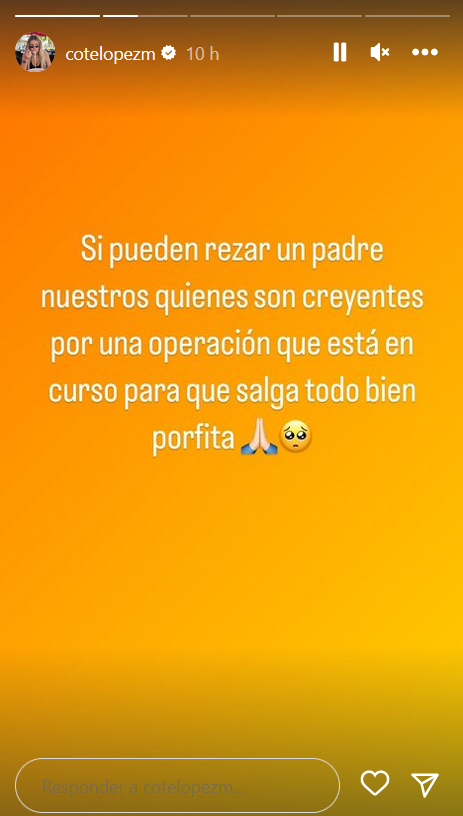 Pantallazo de las historias de Coté López pidiendo oraciones por su familiar