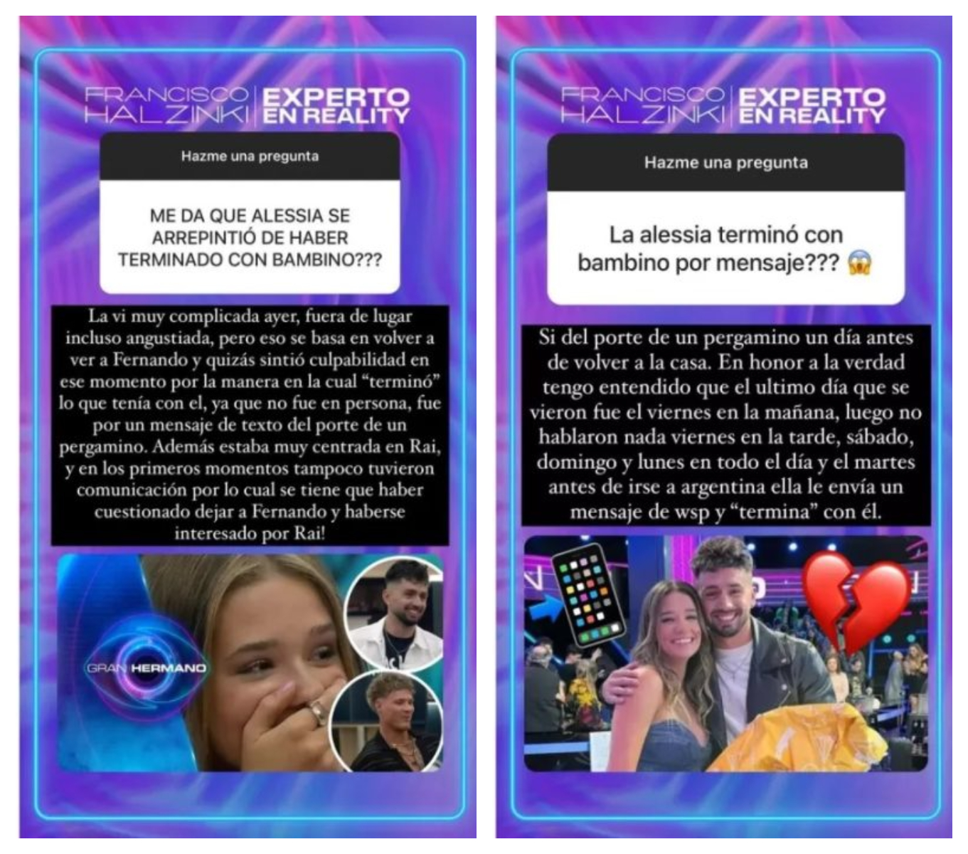 Captura de pantalla con dichos de Experto en reality