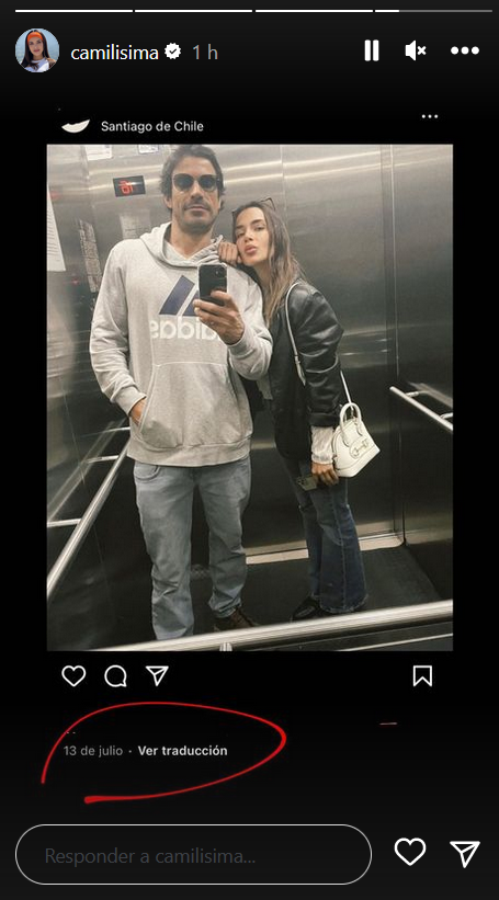 Pantallazo de la historia de Camilisima. En la imagen aclara los dichos de Sebastián Ramírez