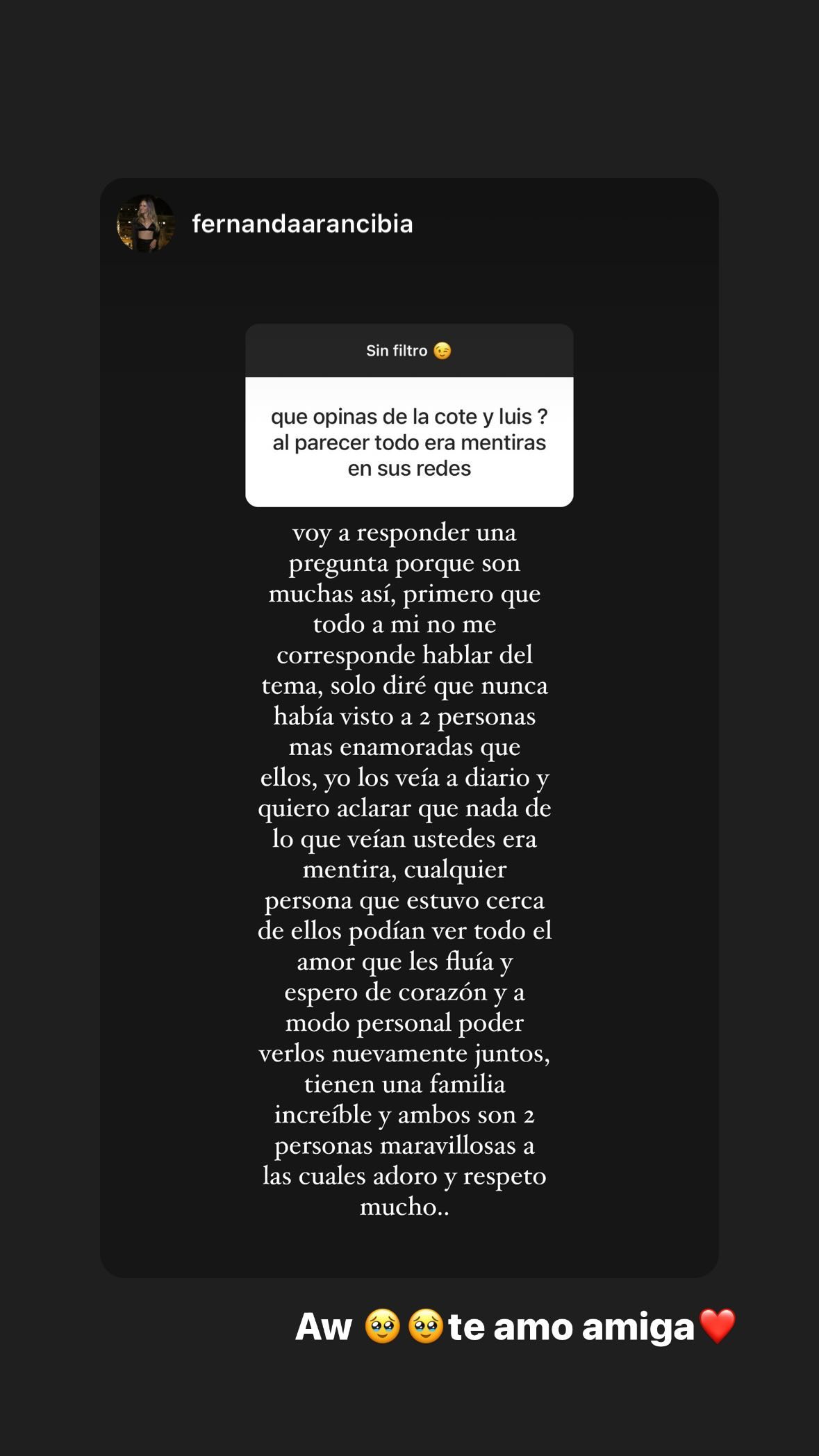 Storie de Fernanda Arancibia compartido por Coté López