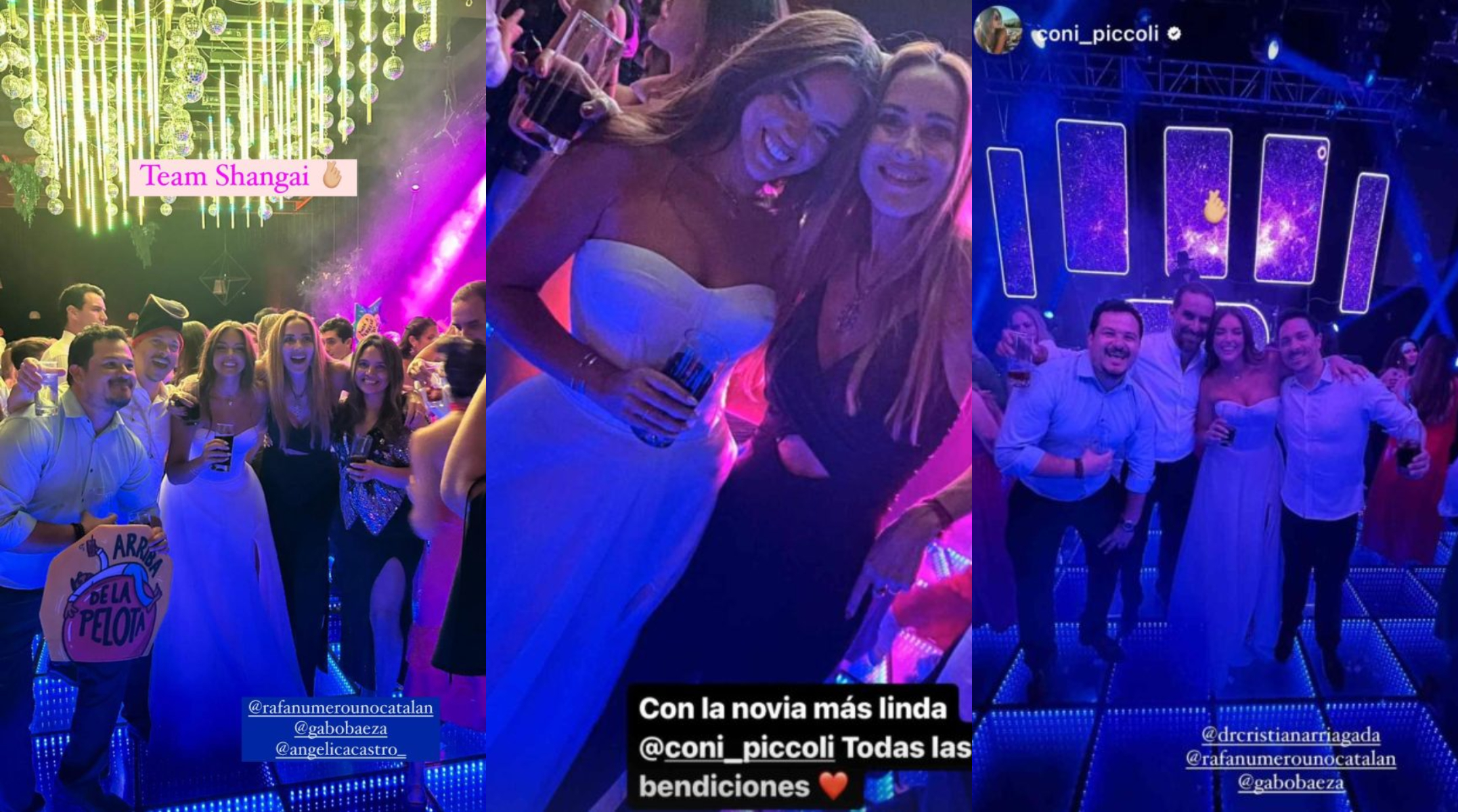 Angélica Castro y Cristián Arriagada junto a Coni Piccoli y otros invitados en su matrimonio