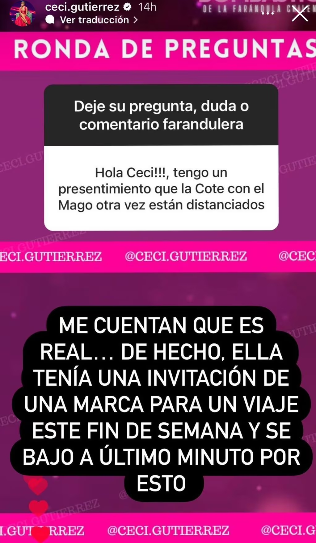 Captura de pantalla con dichos de Cecilia Gutiérrez
