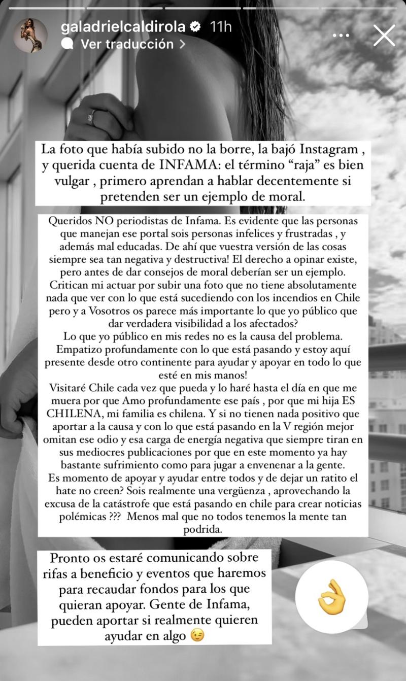 Respuesta de Gala Caldirola ante críticas
