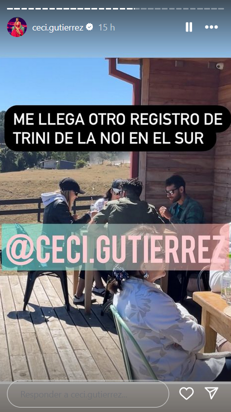 Pantallazo historia de Ceci Gutiérrez mostrando a Trini de la Noi junto a Estban Grimalt