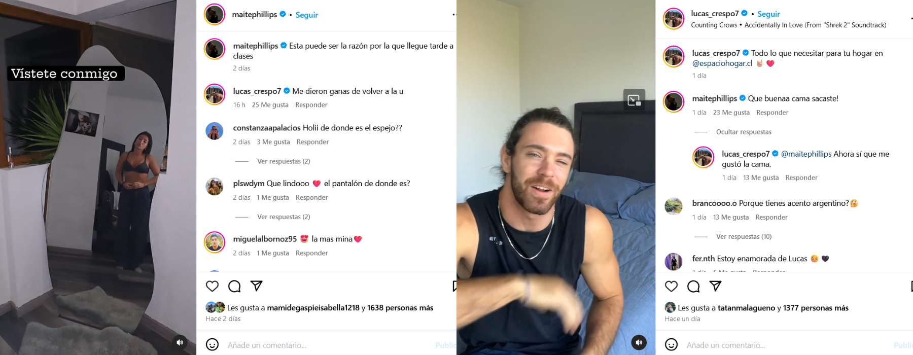 Comentarios de publicaciones entre Maite y Lucas en marzo