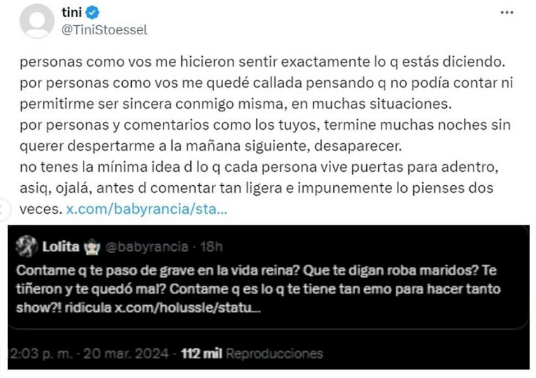 Respuesta de Tini ante el odio en redes sociales