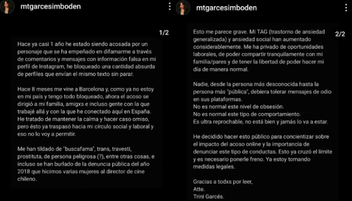 Publicación del comunicado de acoso que está recibiendo 