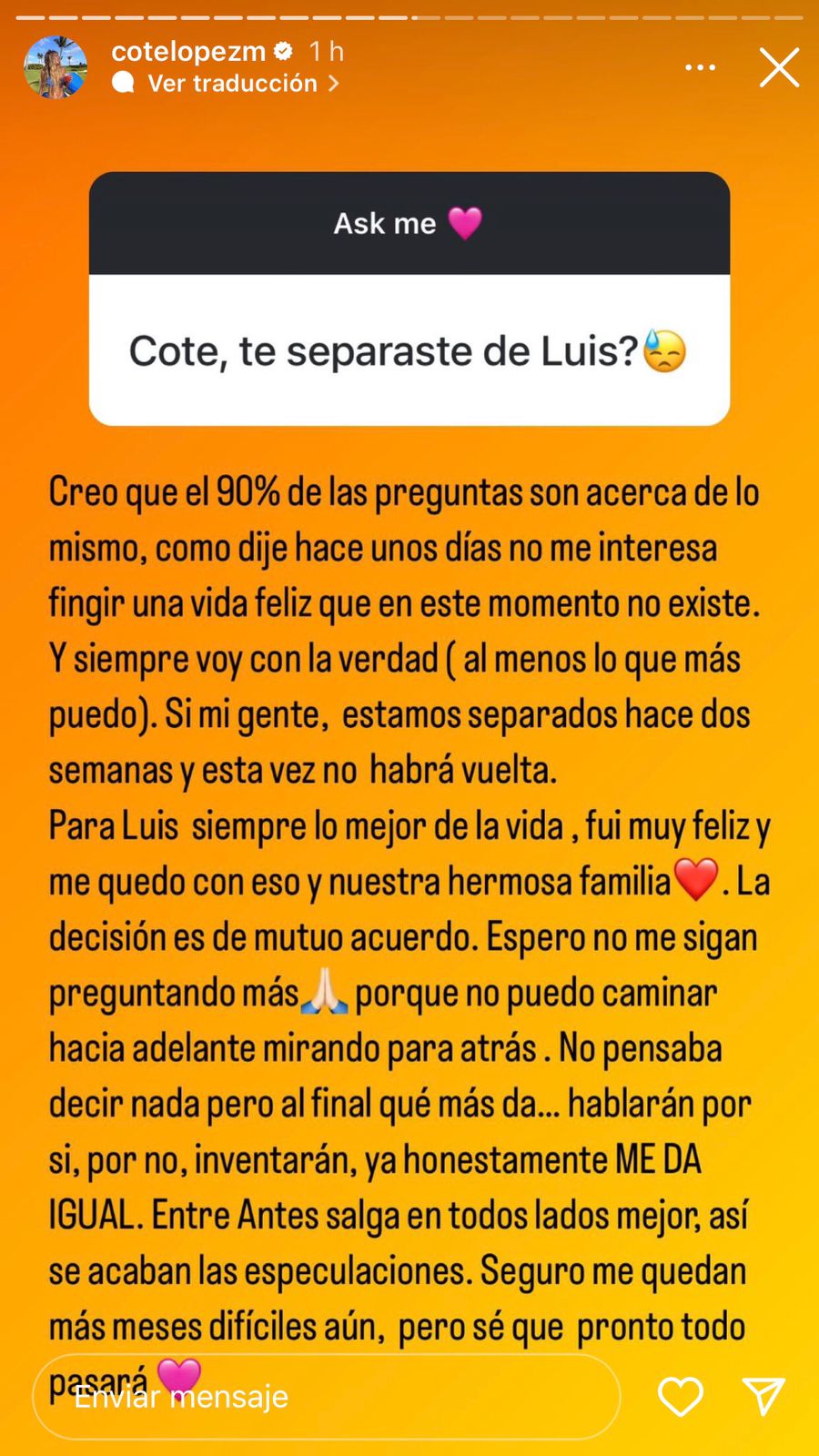confirmación de Coté López en RRSS