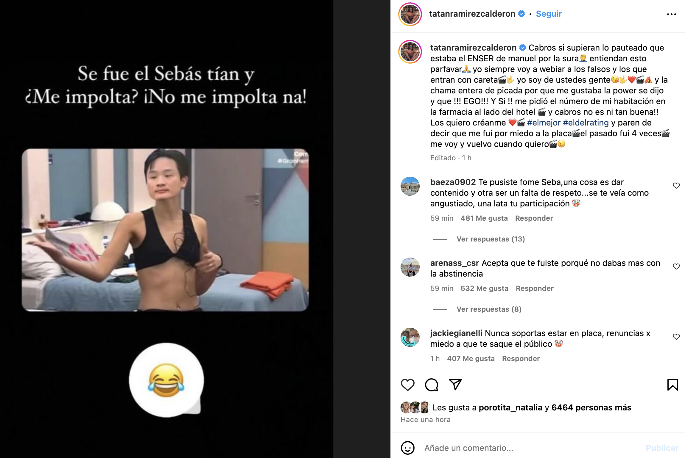 Publicación de Sebastián Ramírez sobre su salida de Gh